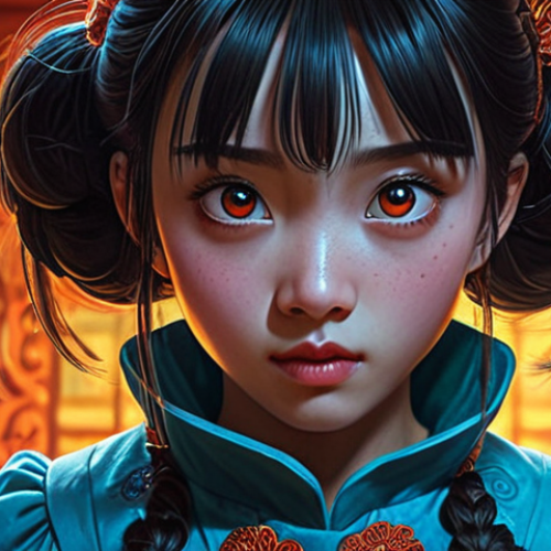 **

A vibrant fan art illustration of Gu He-li from *The Haunted House*, emphasizing her curious and brave personality. She has bright, detailed eyes that are filled with wonder. The art style captures the essence of the original animation, highlighting her signature hairstyle and clothing. The background is softly blurred, drawing focus to Gu He-li.

**