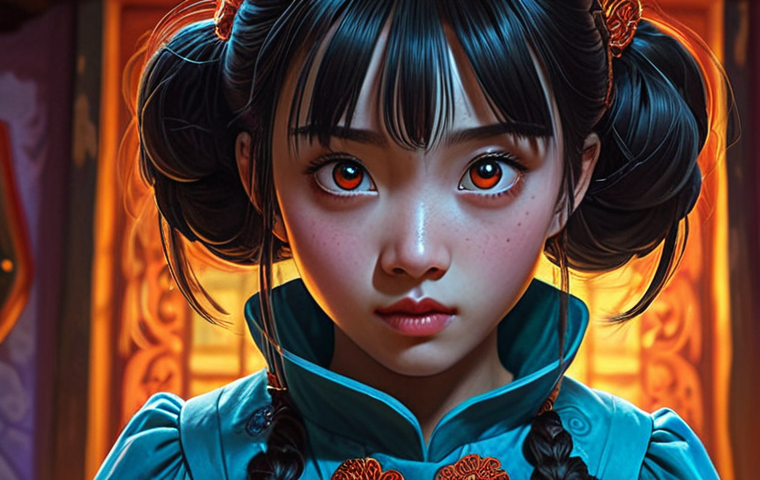 **

A vibrant fan art illustration of Gu He-li from *The Haunted House*, emphasizing her curious and brave personality. She has bright, detailed eyes that are filled with wonder. The art style captures the essence of the original animation, highlighting her signature hairstyle and clothing. The background is softly blurred, drawing focus to Gu He-li.

**