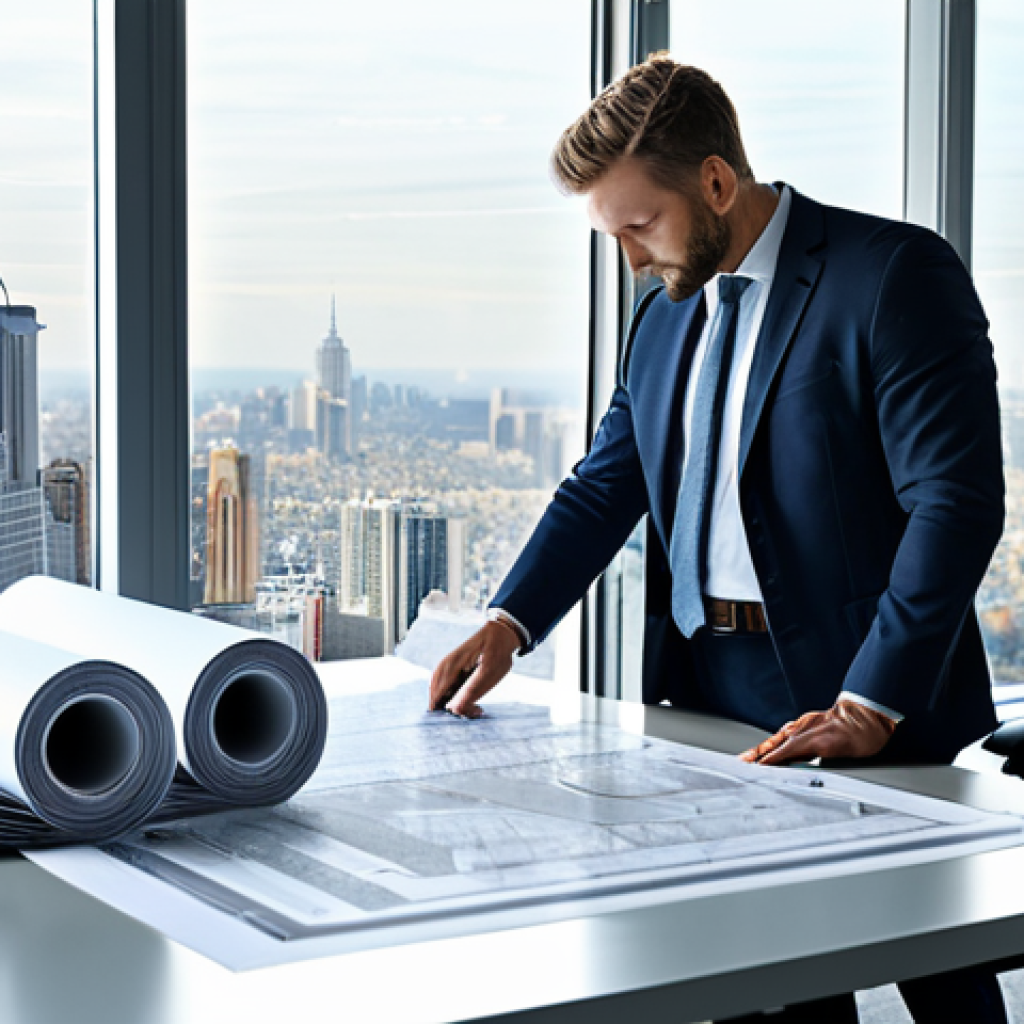 신비아파트 관련 교재와 활용법 - Modern Office Scene**
"A professional architect, fully clothed in appropriate business attire, revi...