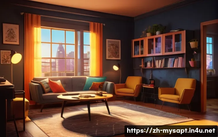 신비아파트 SNS 인기 영상 - A vibrant, fast-paced scene from a mysterious apartment animated short, featuring a diverse group of...