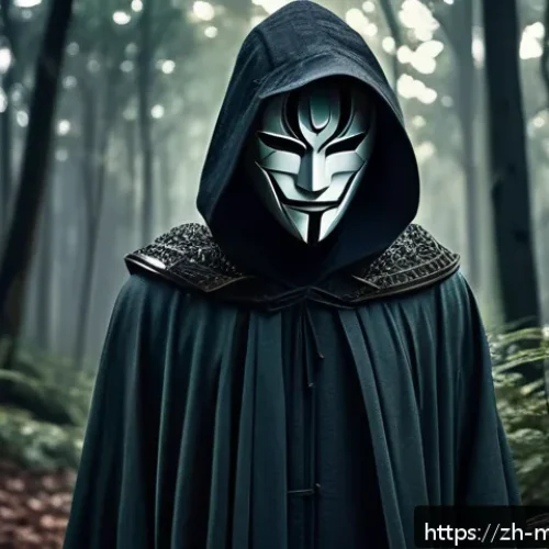 신비아파트 레온의 과거와 트라우마 - A young male character wearing a detailed, mysterious mask covering half of his face, standing alone...