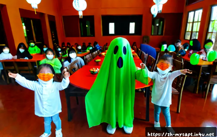 신비아파트 팬덤 이벤트 소개 - Photorealistic family-friendly fan event at a bright community hall, excited children and parents we...